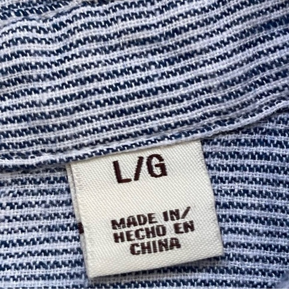 Weatherproof Vintage Striped Washable Linen Tie Front Shirt Blue & White Large - Picture 10 of 11